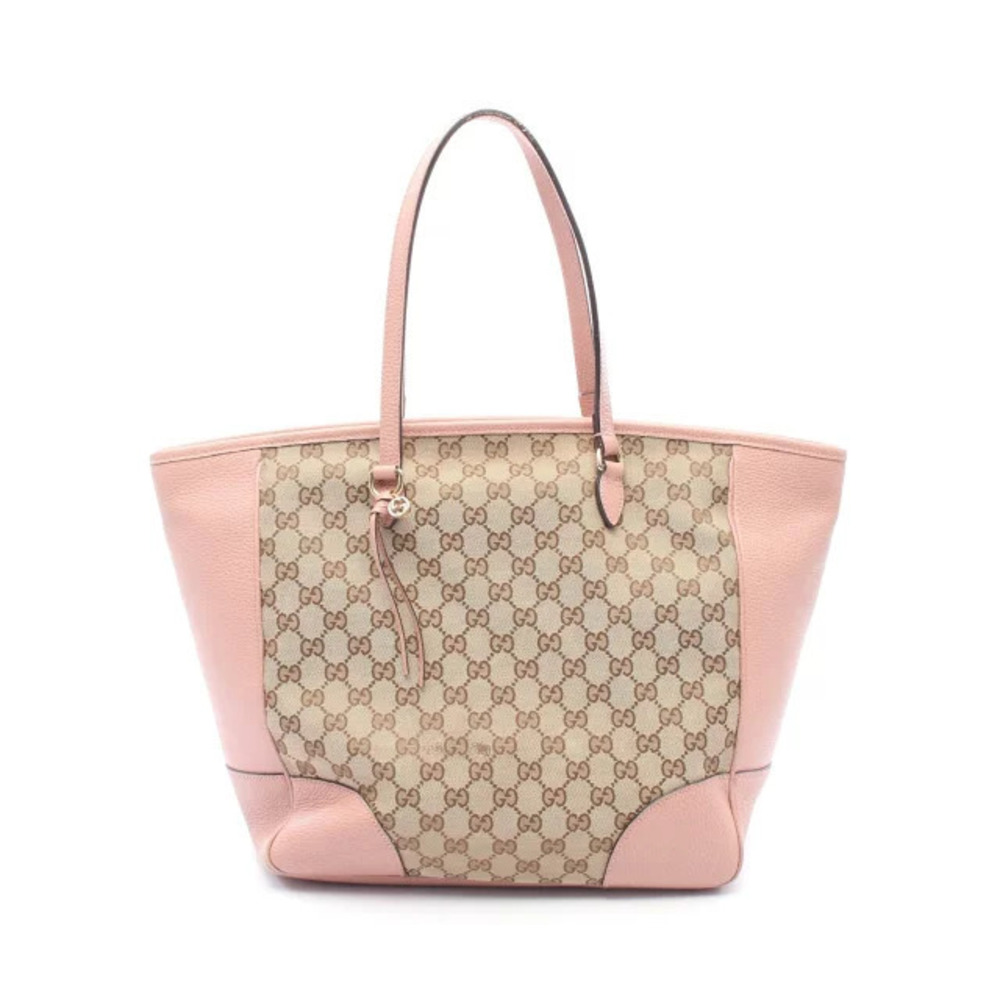Gucci Bree Tote Bag Canvas Leather Beige Cream Brown Pink